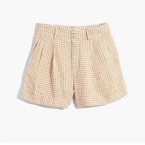 Madewell 100% linen pleated gingham shorts size 4